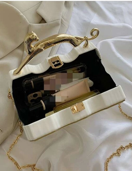 Gold Trim Panther Design Handbag