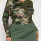 Army Green Camouflage Sheer Fitted Top