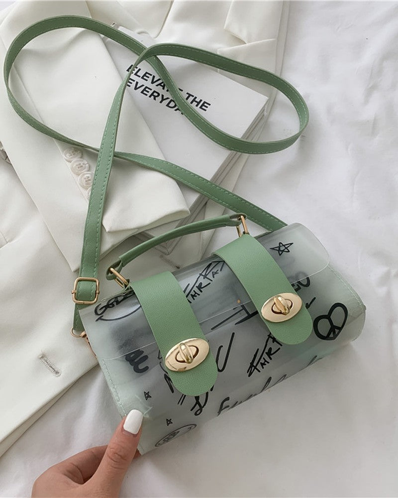 Graffiti Print w/Clear Flap Twist Lock Shoulder Handbag