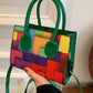Multi-Color Patch Satchel Shoulder Strap Handbag